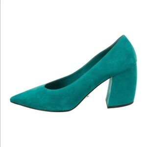 Teal suede Prada pointed-toe pumps